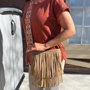 Fringe Tan Crossbody Bag
